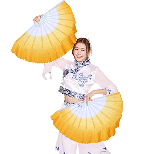 Rubruan Tanz Handheld Falt Fächer - 1 Paar Chinesische Faltbare Handfächer Plastikgriff Damast Bespannung Requisit Dekoration Personalisiert Tai Chi Kung Fu Turngerät Fächertanz für Frauen Kinder von Rubruan