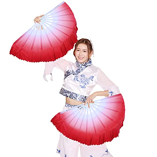 Rubruan Tanz Handheld Falt Fächer - 1 Paar Chinesische Faltbare Handfächer Plastikgriff Damast Bespannung Requisit Dekoration Personalisiert Tai Chi Kung Fu Turngerät Fächertanz für Frauen Kinder von Rubruan