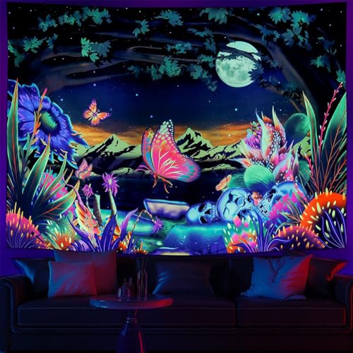 Rubruan Wandteppich Wandtuch UV-Reaktiv Wandbehang – 3D Digital Bedruckt Farbenreich Dekostoff Dekoration für Wohnzimmer Schlafzimmer Party Urlaub von Rubruan