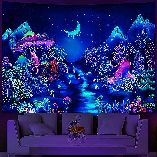 Rubruan Wandteppich Wandtuch UV-Reaktiv Wandbehang – 3D Digital Bedruckt Farbenreich Dekostoff Dekoration für Wohnzimmer Schlafzimmer Party Urlaub von Rubruan