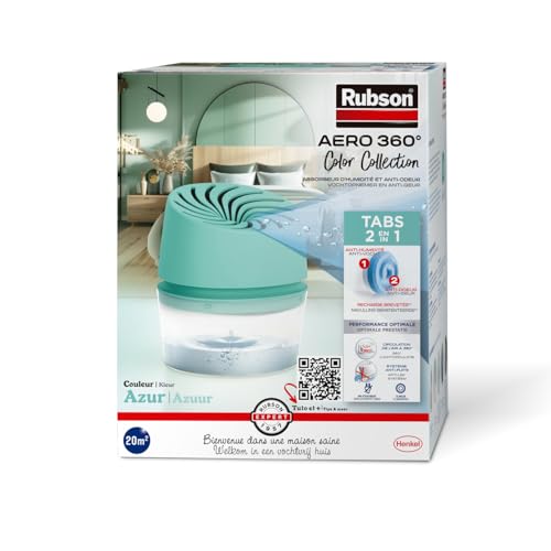 Rubson Luftentfeuchter Aero 360° Azurblau (1 Gerät + 1 Nachfüllpack 450 g) - Feuchtigkeitsabsorber für Räume bis 20 m² - Luftentfeuchter Geruchsentferner und Anti-Schimmel Luftentfeuchter von Rubson