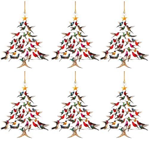 6 Stück Hummingbird Christmas Ornament, Bunte Stack Hummingbird Ornamente, Home Decor für Weihnachtsbaum, 2D Acryl Vogel Stacking Xmas Tree Decor für Kolibris Lover (6, A) von Rubu22a
