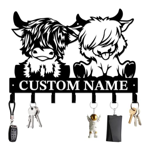 DIY Schwarze Metall Kuh Kalbform Kleiderhaken Benutzerdefinierter Name Wandmontage Bauernhaus Windmühle Schlüsselhalter Bergbaum Wandkunst Schlüsselhaken 4-9 Haken (A, 20CM) von Rubu22a