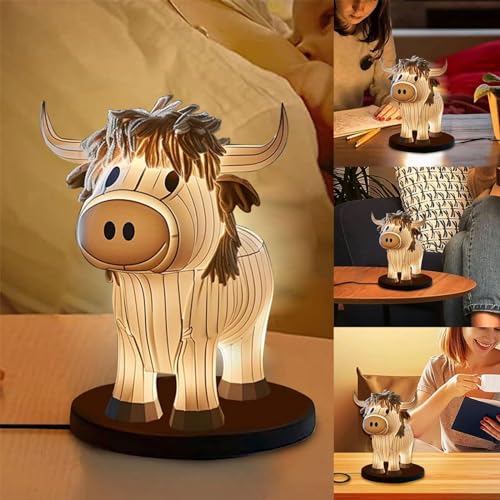 Niedliches 3D Hochlandkuh Nachtlicht,USB-Nachttischlampe,Energiesparend Bauernhaus-Kuh kleine Nachttischlampe,LED-Tischlampe Tischlampe Schreibtischlampe für Schlafzimmer Wohnzimmer Kinderzimmer (A) von Rubu22a