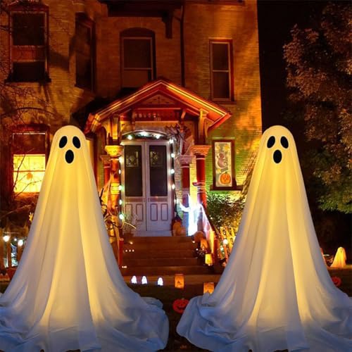 Rubu22a 2er Set Halloween Geister Stableuchten mit Fernsteuerung - Batteriebetriebene Deko für Outdoor und Garten (2, A) von Rubu22a