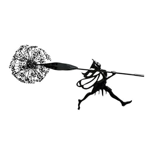 Rubu22a Tanzende Blumenfee mit Pusteblume, Feengarten-Skulpturen, Engel-Metallornamente, Garten-Kunstskulptur, Edelstahl-Statue, Kunstdekoration (Schwarz-D) von Rubu22a