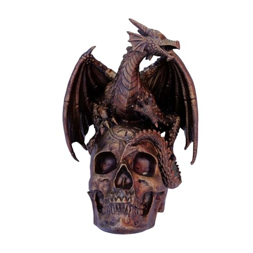 Spiralförmiger Gothic-Drachen auf Mutiertem Totenkopf, Vintage-Drachenschädel-Statue aus Kunstharz, Fantasy-Gothic-Halloween-Tischdekoration, Dekoration (A) von Rubu22a