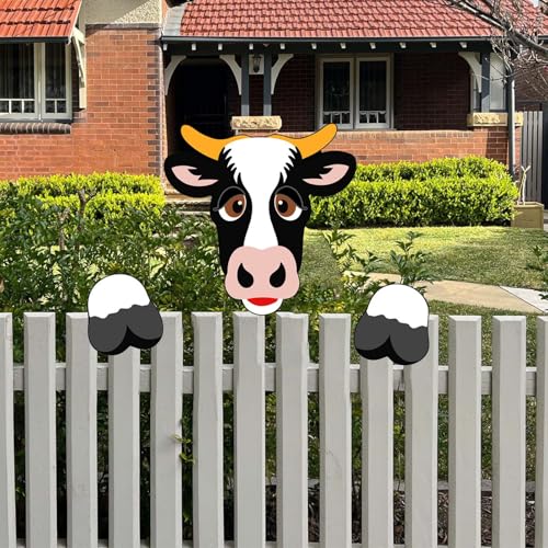 Tiere Outdoor Dekorationen Weihnachten Zaungucker Dekoration Schweine Kühe Giraffen Hunde Katzen Gucken Garten Zaun Schild für Indoor Outdoor Haus Party Zubehör (1, H) von Rubu22a