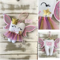 Letzte Personalisierte Kinder Engel Fee Flügel Tütü Zahnfee Kissen Mit Glitzer Krone Und Zauberstab von RubyLewisDesigns