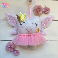 Personalisiertes Engelsflügel Fee Tutu Zahnfee Kissen Mit Glitzer Krone Und Zauberstab ~ Jungen Oder Mädchen von RubyLewisDesigns
