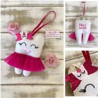 Personalisiertes Zahnfee Kissen Mit Tutu, Einhorn Glitzer Schleife Und Geldtasche, Tolle Geschenkidee Mädchen Jungen von RubyLewisDesigns