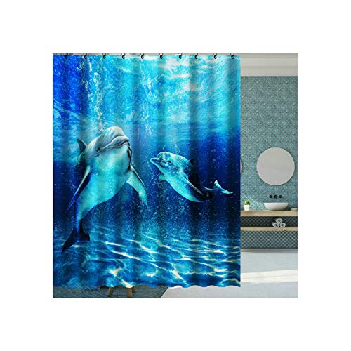 Rubyia Badevorhang 180x200, Delfine 3D Motiv 3D Duschvorhang mit Duschvorhangringen, Polyester, Blau von Rubyia