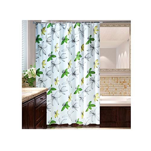 Rubyia Bath Curtain, Blätter Motiv Gemusterter Duschvorhang mit Duschvorhangringen, Peva, Mehrfarbig, 300 x 200 cm von Rubyia