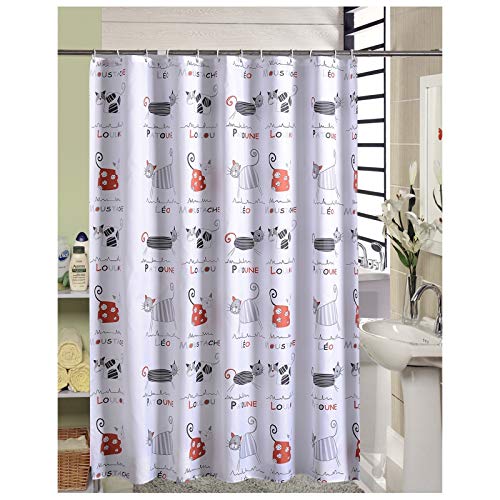 Rubyia Bath Curtain 240, Katze 3D Motiv Duschvorhang Wasserdicht mit Duschvorhangringen, Polyester, Bunt, 240x200 cm von Rubyia