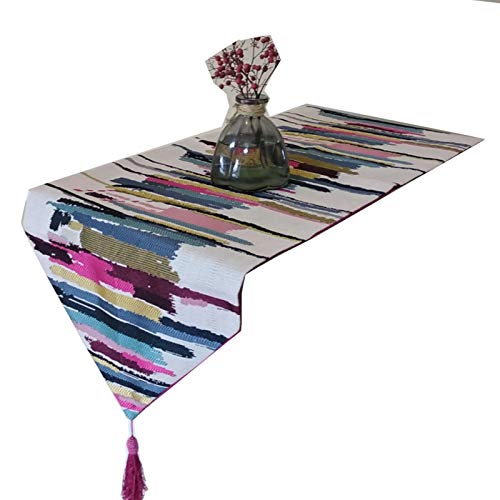 Rubyia Couchtisch Tischläufer, Streifen Tischdecke Läufer für Esstisch Deko Wohnzimmertisch, Baumwolle Leinen, 32 x 300 cm, Rose Rot von Rubyia