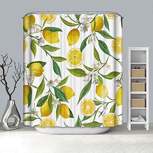 Rubyia Duschvorhang 90x180, Zitrone 3D Muster Ecke Duschvorhang, Polyester, Weiß Gelb von Rubyia