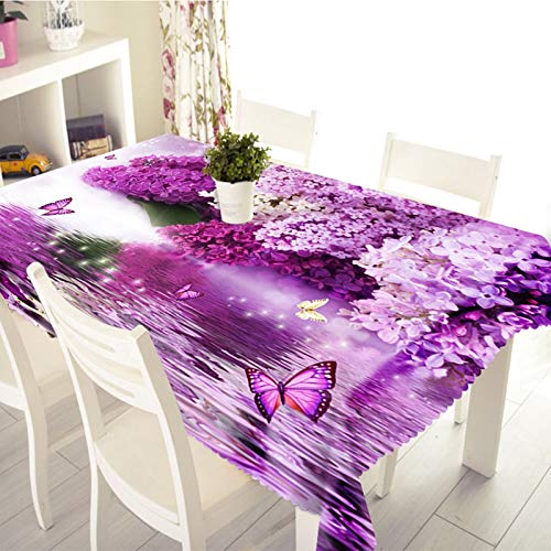 Rubyia Tischdecke Rechteckig Abwaschbar, Wasserabweisende Tischtuch Kirschblüten Schmetterling Motiv, Polyester, Lila, 140 x 220 cm von Rubyia