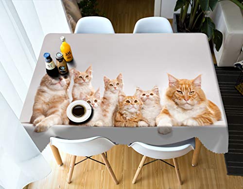 Rubyia Tischdecke Wasserdicht, Fleckgeschützte Tischtuch Katzen Familie Pattern, Polyester, Braun Weiß, 90 x 140 cm von Rubyia