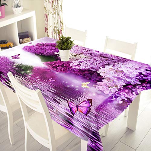 Rubyia Tischdecken Baumwolle Rechteckig, Abwaschbar Tischtuch Kirschblüten Schmetterling Motiv, Polyester, Lila, 110 x 170 cm von Rubyia