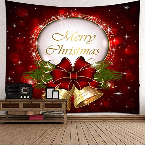 Rubyia Wandteppich Jungs, Frohe Weihnachten Weihnachtsglocke Wandkunst Wohnkultur für Schlafzimmer, 350x256cm, Rot Gelb von Rubyia