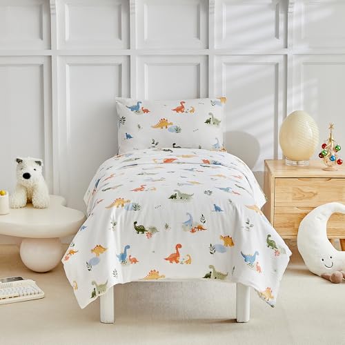 Ruccit Dinosaurier-Bettwäsche-Set für Kinderbett, Jungen, Mädchen, Kinder, niedlich, bunt, Dinosaurier-Tiere, Kleinkind, Junior-Bettwäsche-Set, 2-teilig, 120 x 150 cm von Ruccit