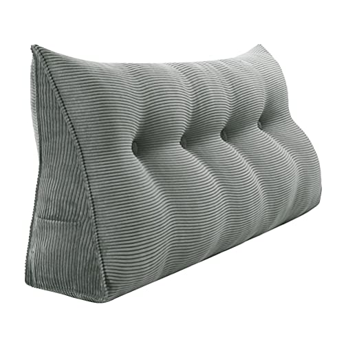 Rucener Bettkeilkissen, Kopfteil, dreieckige Lesekissen, große Nackenrolle, Rückenlehne, abnehmbare Stütze zum Waschen, geeignet für Sofa und Bett Grau 140 cm von Rucener