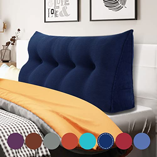 Rucener Bettkeilkissen, Kopfteil, dreieckige Lesekissen, große Nackenrolle, Rückenlehne, abnehmbare Stütze zum Waschen, geeignet für Sofa und Bett Tiefes Blau 120 cm von Rucener