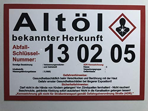Altölbehälter Gefahrstoffkennzeichnung Abfallbehälter Kennzeichnung, Altöl Abfallschlüssel auf Magnettafel EAK Nr. Altöl 130205 von Rudat Arbeitsschutz