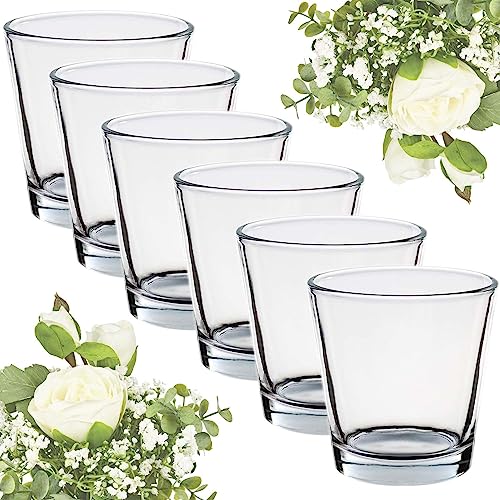 6X Windlicht Gläser Set | HxØ 10x11cm Transparent | Kerzenglas Teelichtglas Blumenvase Vase | Ideale Tischdekoration für Gastronomie, Hochzeit, Geburtstag von Rudolph Keramik