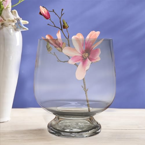 WINDLICHT Glas MIT FUß Hanami Rauch- GRAU Ø 18 cm | Glaskerzenhalter Candleholder Deko Vase von Rudolph Keramik