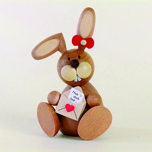 Osterhasenfigur „Osterhäsin sitzend mit Brief“ - Osterdeko – Osterhase – Osterfigur – Holzfigur – Handarbeit - Höhe 11 cm Erzgebirge - NEU von Rudolphs Schatzkiste