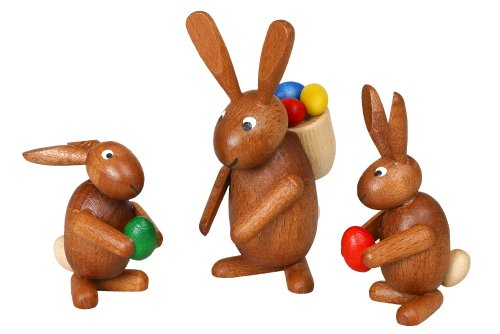 Rudolphs Schatzkiste Osterdekoration Osterhasengruppe 3tlg. Bunt Höhe=5-8cm NEU Osterdeko Osterhasenfigur Ostern Korb Dekoration Osterei Frühling Erzgebirge Seiffen Hase Blumen von Rudolphs Schatzkiste