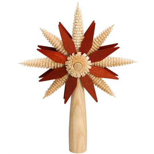 Rudolphs Schatzkiste Christbaumspitze mit Ringelbäumchen Rot/Natur Ø 21cm NEU Christbaum Weihnachtsbaum Baumbehang Baumschmuck Weihnachtsschmuck Baum Dekoration Seiffen Erzgebirge Holz Weihnachten von Rudolphs Schatzkiste