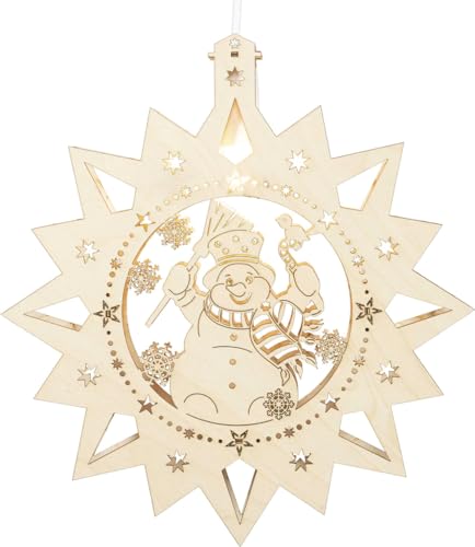 Rudolphs Schatzkiste Fensterstern Schneemann elektrisch beleuchtet LED Natur BxHxT 30x32,5x4,5cm NEU Fenstermotiv Weihnachten Adventsstern Holz Seiffen Erzgebirge Stern Linde Fensterdeko Be von Rudolphs Schatzkiste