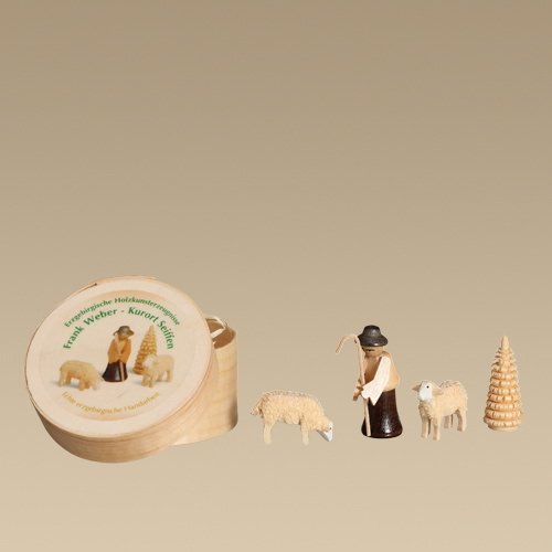 Rudolphs Schatzkiste Holzdekoration Spanschachtel Schäferei Spandose ca. Ø 6cm,Figurenhöhe 3,5cm NEU Spielzeug Dekoration Holz Spandose Holzdose Seiffen Holzspielzeug Erzgebirge Tischdekoration von Rudolphs Schatzkiste