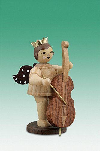 Rudolphs Schatzkiste Holzfigur Musikantenengel mit Bassgeige und Krone Natur Höhe 6cm NEU Holzengel Instrument Seiffen Erzgebirge Figur Dekoration Holzfiguren Weihnachten Fensterschmuck Spielzeug von Rudolphs Schatzkiste
