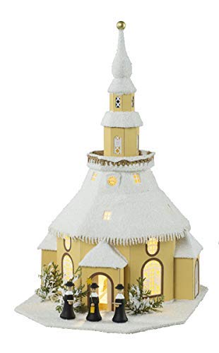Rudolphs Schatzkiste Lichterhaus Seiffener Kirche, groß aus Fester Pappe von Hand gefertigt, inkl. LED-Leuchtmittel (B x H x T) 28x 46 x 35 cm NEU Leuchthaus Weihnachtshaus von Rudolphs Schatzkiste