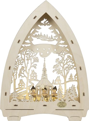 Rudolphs Schatzkiste Lichterspitze Seiffener Kirche mit Figuren LED-Batteriebetrieb Natur BxHxT 21,5x29x4,7cm NEU Schwibbogen Lichterbogen Fensterbogen Spitzbogen Erzgebirge Weihnachten Bergbau von Rudolphs Schatzkiste