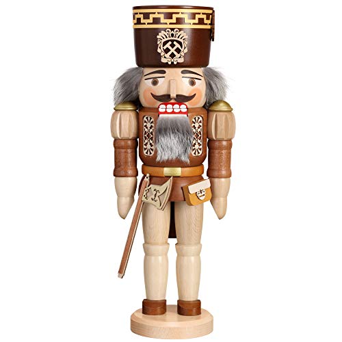Rudolphs Schatzkiste Nussknacker Bergmann mit Erzstab Natur/braun Höhe 40cm NEU Weihnachten Seiffen Nutcracker Nüsse Erzgebirge Winter Dekoration Holzkunst Holz Weihnachtsmann Christmas Walnuss von Rudolphs Schatzkiste