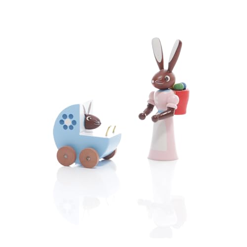 Rudolphs Schatzkiste Osterdekoration Hasenmutter mit Kinderwagen bunt Höhe 5cm NEU Osterdeko Osterhasenfigur Ostern Korb Osterei Frühling Erzgebirge Seiffen Hase Blumen von Rudolphs Schatzkiste