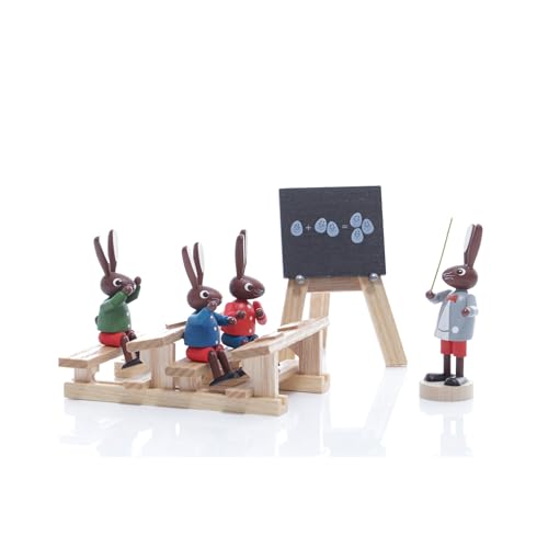 Rudolphs Schatzkiste Osterdekoration Hasenschule klein bunt Höhe 5cm NEU Osterdeko Osterhasenfigur Ostern Korb Osterei Frühling Erzgebirge Seiffen Hase Blumen von Rudolphs Schatzkiste