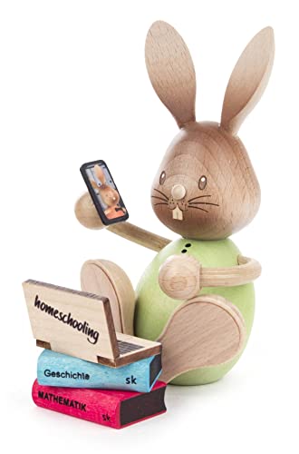 Rudolphs Schatzkiste Osterhase Stupsi Homeschooling mit Laptop-Sonderedition 2021-7x12,5x10cm NEU Hase Holzhase Osterdeko Osterfigur Erzgebirge von Rudolphs Schatzkiste