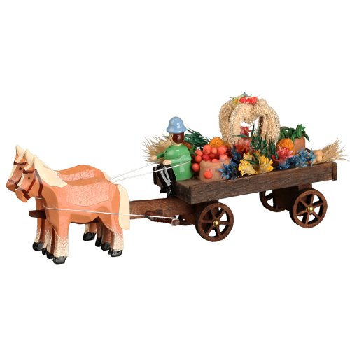 Rudolphs Schatzkiste Pferdegespann Erntedankwagen Miniaturgespann Länge 9cm NEU Gespann Mini Miniatur Seiffen Erzgebirge Pferdefuhrwerk Setzkasten Pferdegespann Dekoration Ganzjahresdekoration von Rudolphs Schatzkiste