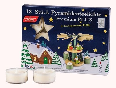 Rudolphs Schatzkiste Premium Pyramidenteelichte weiß, 12er Pack, mit transparenter Hulle Höhe: 1,5 cm, Ø 3,8 cm NEU Kerze Wachskerze von Rudolphs Schatzkiste