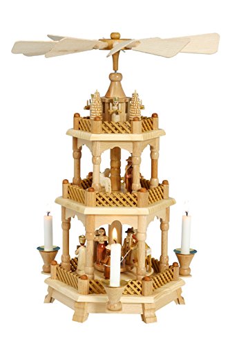 Rudolphs Schatzkiste Pyramide Christi Geburt mit Engeln Natur BxHxT 30x42x30cm NEU Holzpyramide Weihnachtspyramide Designpyramide Tischpyramide Wärmespiel Tischdeko Dekoration Weihnachten Wärmespiel von Rudolphs Schatzkiste