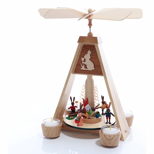 Rudolphs Schatzkiste Pyramide Osterhasen mit Teelichtern HxBxT 32x22x25,5cm NEU Osterdeko Osterhasenfigur Ostern Tischpyramide Tischdekoration Kerze Dekoration Wärmespiel Lichter Figur Holz Seiffen von Rudolphs Schatzkiste