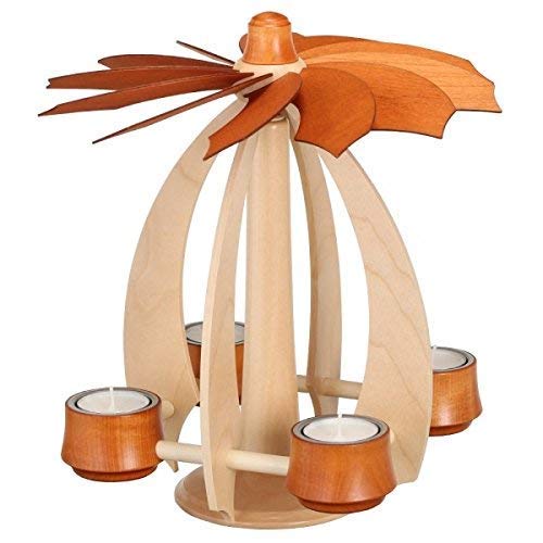 Rudolphs Schatzkiste Schwebepyramide Kirschbaum BxHxT 24x27x24cm NEU Pyramide Schweben Holzpyramide Seiffen Erzgebirge Weihnachten Wärmespiel Teelicht Lichter Figur Holz Flügel Kerzen von Rudolphs Schatzkiste