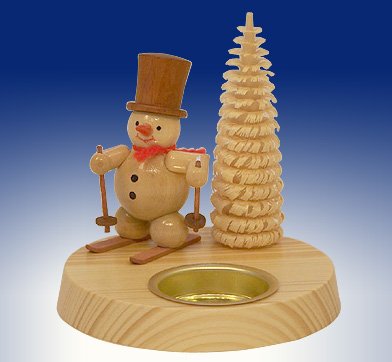 Rudolphs Schatzkiste Tischdekoration Kerzenhalter Schneemann auf Ski BxHxT 10x10,5x10cm NEU Tischdekoration Tischleuchter Leuchter Weihnachten Kerze Lichter Figur Seiffen Erzgebirge Holz Kerzen von Rudolphs Schatzkiste