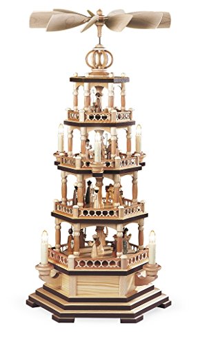 Rudolphs Schatzkiste Tischpyramide Tischpyramide Heilige Geschichte 4-stöckig Natur elektr. beleuchtet und angetrieben (230V 50Hz) (LxBxH):33x29x70cm NEU Tischdekoration Dekoration Weihnachten von Rudolphs Schatzkiste