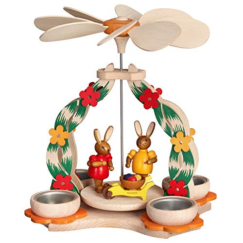 Rudolphs Schatzkiste Tischpyramide mit Osterhasen und Schubkarre HxLxB 23x20x15,5cm NEU Pyramide Minipyramide Holzpyramide Ostern Frühling Seiffen Erzgebirge Wärmespiel Lichter Figur Holz Flügel von Rudolphs Schatzkiste